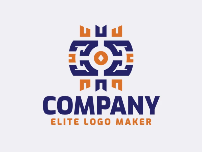 Logotipo abstracto con formas sólidas que forman una cámara con un diseño refinado y colores azul y naranja.