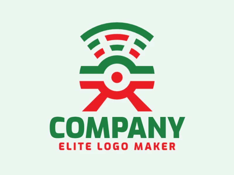 Logotipo abstracto con formas sólidas que forman una cámara combinado con un wifi con un diseño refinado y colores verde y naranja.