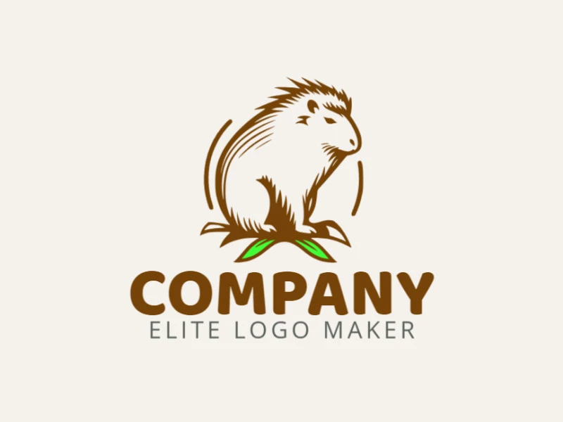 Un logotipo que presenta una capibara con hojas en tonos verdes y marrones, representando la naturaleza y la tranquilidad. Perfecto para marcas ecológicas.