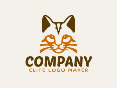 Logotipo simétrico con un diseño refinado que forma una cabeza de gato en colores marrón y naranja.