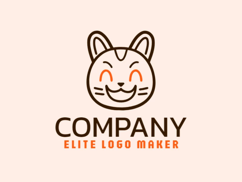 Un logotipo elegante y profesional que presenta la cabeza de un gato en estilo monolineal con tonos marrones y naranjas, perfecto para una representación de marca moderna y memorable.