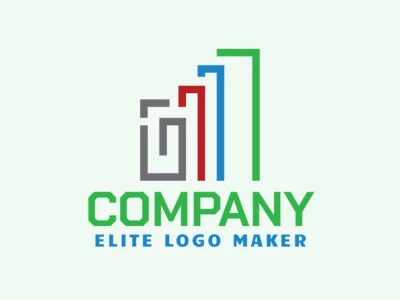 Logotipo personalizable en forma de una presilla combinado con un grafico compuesto por un estilo abstracto y colores azul, rojo, verde, y gris.