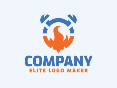 Logotipo personalizable en forma de un reloj combinado con un fuego con diseño creativo y estilo simple.