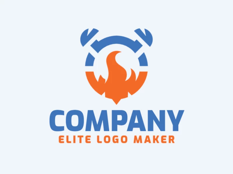 Logotipo personalizable en forma de un reloj combinado con un fuego con diseño creativo y estilo simple.