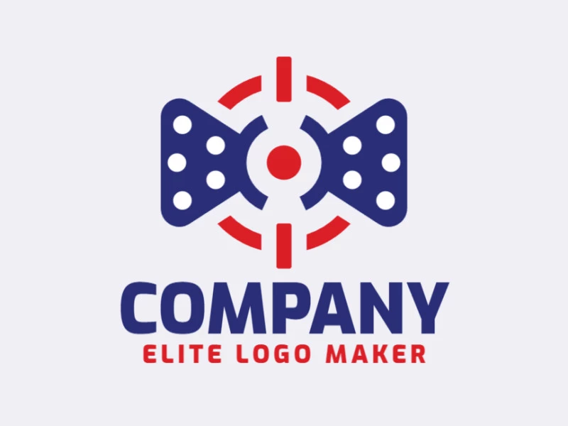 Logotipo personalizable compuesto de formas sólidas y estilo abstracto formando una corbata combinado con un objetivo en colores azul y rojo.