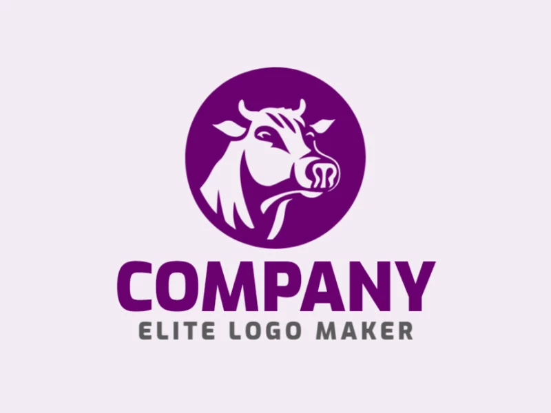 Un logotipo personalizable y profesional en forma de una vaca con un estilo circular, el color utilizado fue violeta.