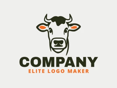 Logotipo listo para venta en forma de una vaca con diseño monoline y colores verde y naranja.