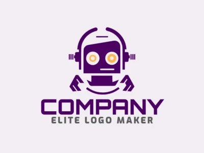 Un logotipo sumamente creativo con un robot alocado en tonos morado y amarillo oscuro vibrantes.