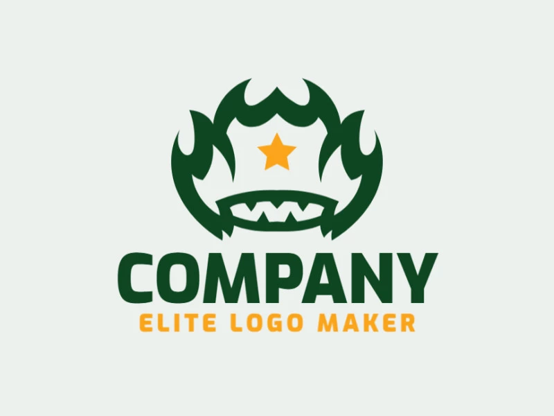 Cree un logotipo vectorial para su empresa en forma de una criatura, con un estilo abstracto, los colores utilizados son verde y naranja.