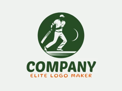 Logotipo personalizable en forma de un jugador de críquet compuesto por un estilo abstracto y color verde.