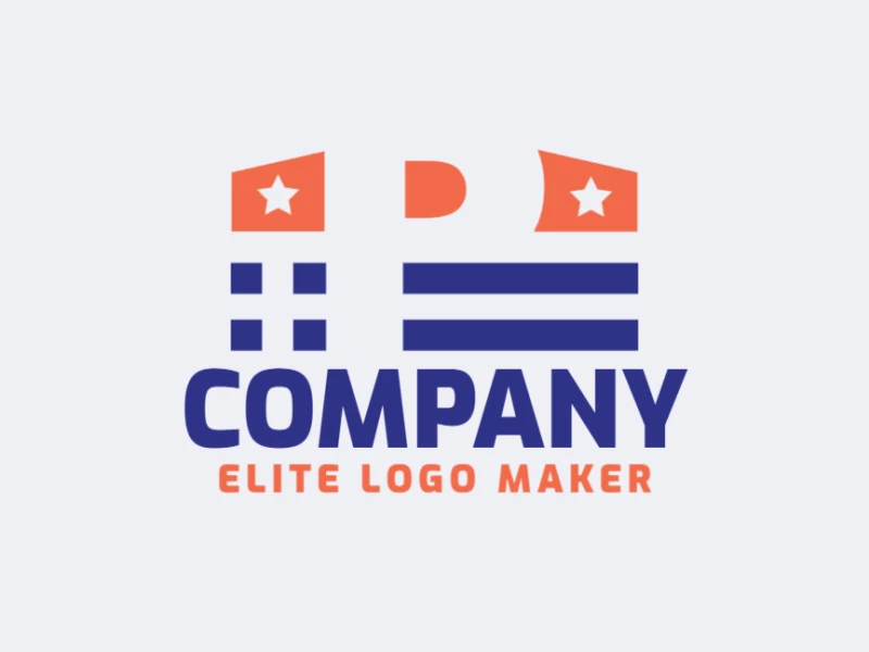 Logotipo minimalista con un diseño refinado, que forma una corona combinado con una letra "P", en colores azul y naranja.