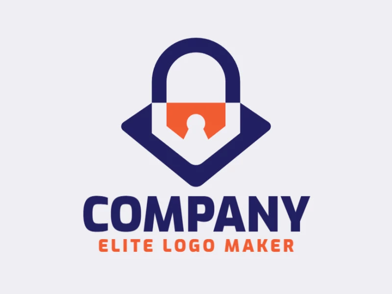 Logotipo en forma de un diamante combinado con un candado, con diseño minimalista y colores azul y naranja.