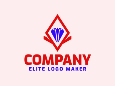 Logotipo listo para descargar en forma de un diamante con diseño abstracto y colores rojo y azul.