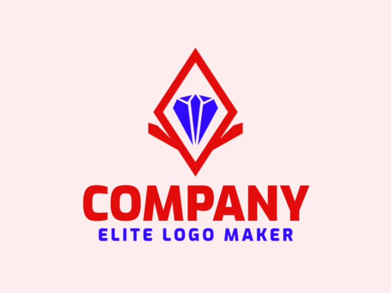 Logotipo listo para descargar en forma de un diamante con diseño abstracto y colores rojo y azul.