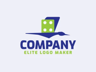 Logotipo creativo en forma de un dado combinado con un pájaro con un diseño memorable y un estilo creativo, los colores utilizados son verde y azul.