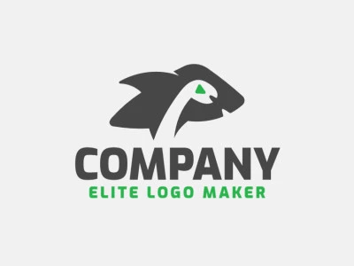 Logotipo en forma de un dinosaurio combinado con un tiburón con diseño espacio negativo y colores verde y negro.