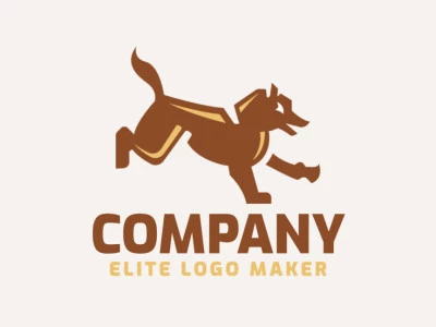 Logotipo personalizable compuesto de formas sólidas y estilo abstracto formando un perro en colores marrón y naranja.