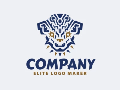 Logotipo personalizable compuesto de formas sólidas y estilo simétrico formando un perro en colores azul y amarillo.