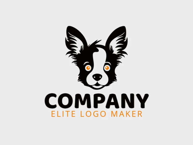 Un logotipo profesional en forma de cabeza de perro con un estilo abstracto, en colores naranja y negro.