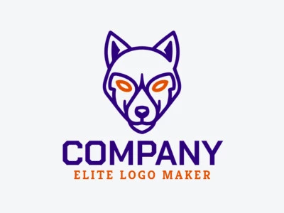 Un diseño grácil y atractivo de logotipo de una cabeza de perro, mezclando creativamente colores azul y naranja.