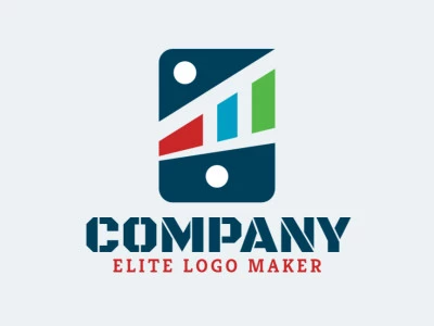 Logotipo personalizable en forma de un dominó combinado con un grafico compuesto por un estilo minimalista y colores azul, rojo, y verde.