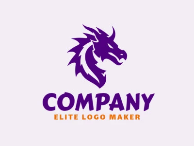 Logotipo personalizable en forma de un dragón compuesto por un estilo mascota y color violeta.