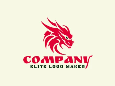 Logotipo mascota creado con formas abstractas que forman una cabeza de dragón en colores rojo y negro.