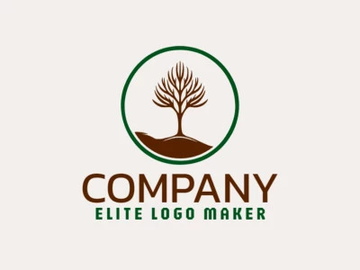 Logotipo de vector en forma de un árbol seco con estilo minimalista y colores marrón oscuro y verde oscuro.