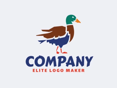 Cree un logotipo vectorial para su empresa en forma de un pato abstracto con un estilo minimalista, los colores utilizados son azul, verde, marrón, y naranja.