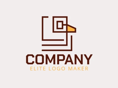 Logotipo vectorial en forma de un pato combinado con un libro con diseño monoline y colores marrón y amarillo.