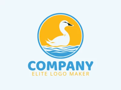 Crea un logotipo ideal para tu negocio en forma de un pato nadando, con un estilo circular y colores personalizables.