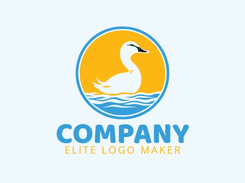 Crea un logotipo ideal para tu negocio en forma de un pato nadando, con un estilo circular y colores personalizables.