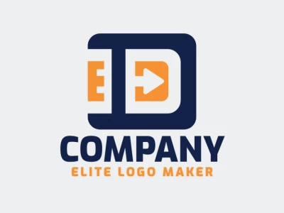 Logotipo letra inicial con formas sólidas que forman una letra "E" combinado con una letra "D" con un diseño refinado y colores azul y naranja.