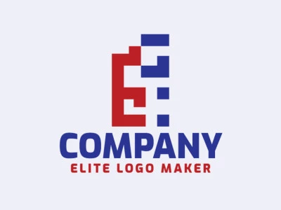 Logotipo disponible para venta en forma de una letra "E" combinado con una letra "G", con estilo minimalista y colores azul y rojo.