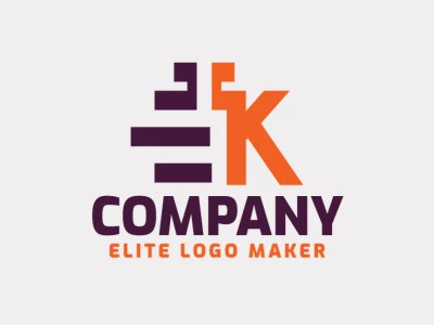 Cree un logotipo vectorial para su empresa en forma de una letra "E" combinado con una letra "K", con un estilo abstracto, los colores utilizados son naranja y violeta.