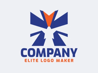 Logotipo creativo en forma de una aguila combinado con una estrella con un diseño memorable y un estilo abstracto, los colores utilizados son azul y naranja.