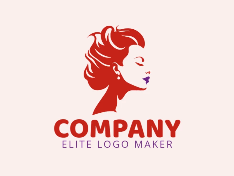 Un logotipo abstracto con la silueta elegante de una mujer, mezclando tonos de rojo y morado para un sentido de misterio y sofisticación.