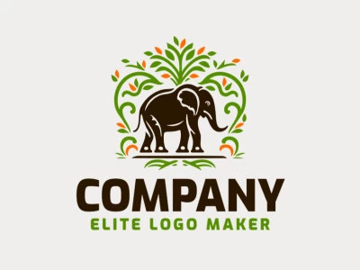 El logotipo presenta un estilo ornamental con un elefante y hojas en tonos de verde, marrón y naranja. Irradia una sensación de naturaleza, calidez y elegancia.