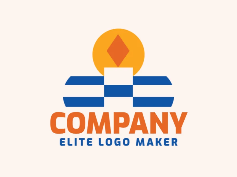 Logotipo minimalista con formas sólidas que forman una vela con un diseño refinado y colores azul, amarillo, y naranja.