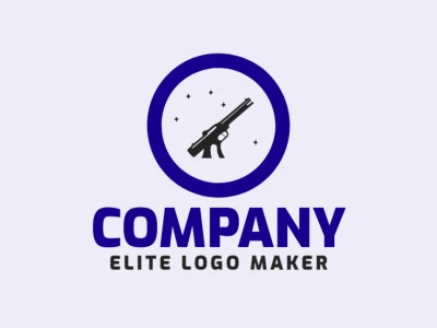 Logotipo personalizable en forma de una arma de fuego compuesto por un estilo minimalista y colores gris y azul oscuro.