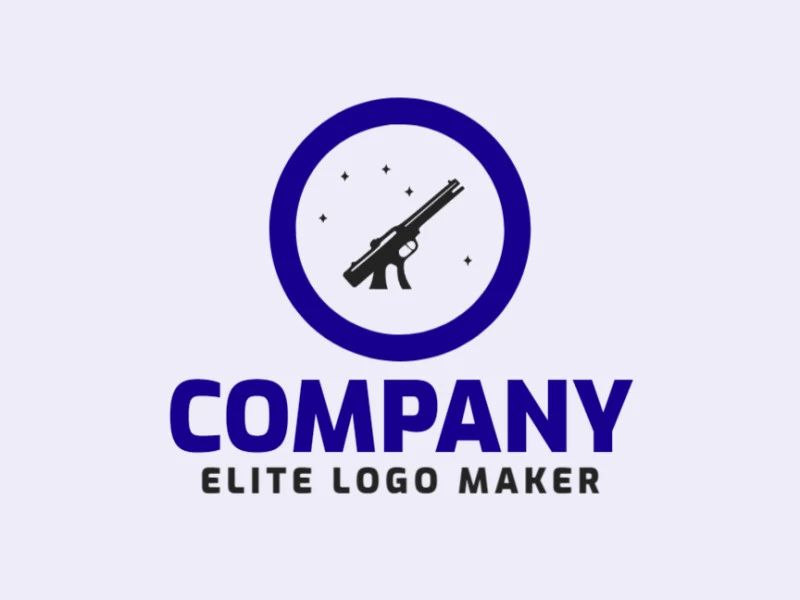 Logotipo personalizable en forma de una arma de fuego compuesto por un estilo minimalista y colores gris y azul oscuro.