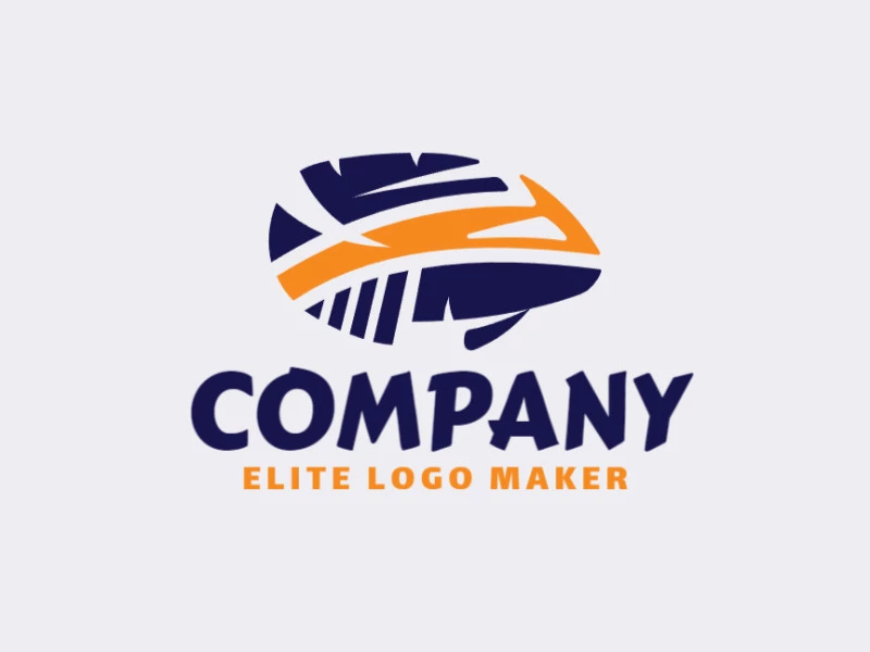 Logotipo en forma de un pez con diseño minimalista y colores azul y naranja.