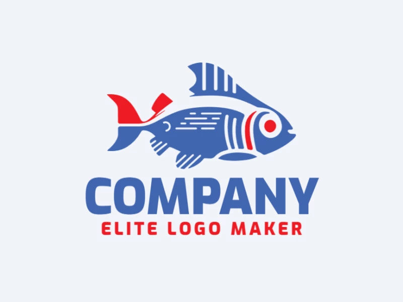 El logotipo presenta un estilo ilustrativo con un pez en tonos de azul y naranja. Conlleva una sensación de juguetón y creatividad, manteniendo un diseño profesional y moderno.