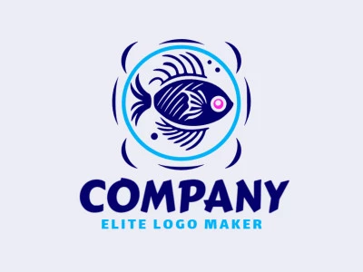 Crea un logotipo ideal para tu negocio en forma de un pez con un estilo circular y colores personalizables.