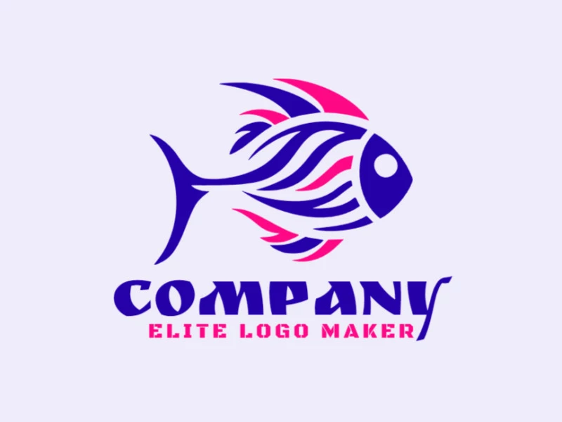 Un logotipo inspirado en la tribu con un cautivador diseño de pez en armoniosos colores rosa y azul oscuro, evocando la artesanía cultural.