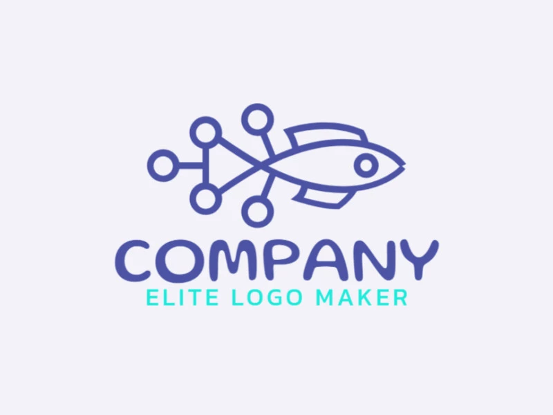 Crea un logotipo ideal para tu negocio en forma de un pez con un estilo monoline y colores personalizables.