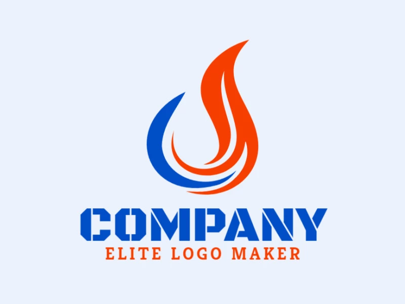 Un logotipo profesional en forma de llamas de fuego con un estilo simple, en colores azul y rojo.