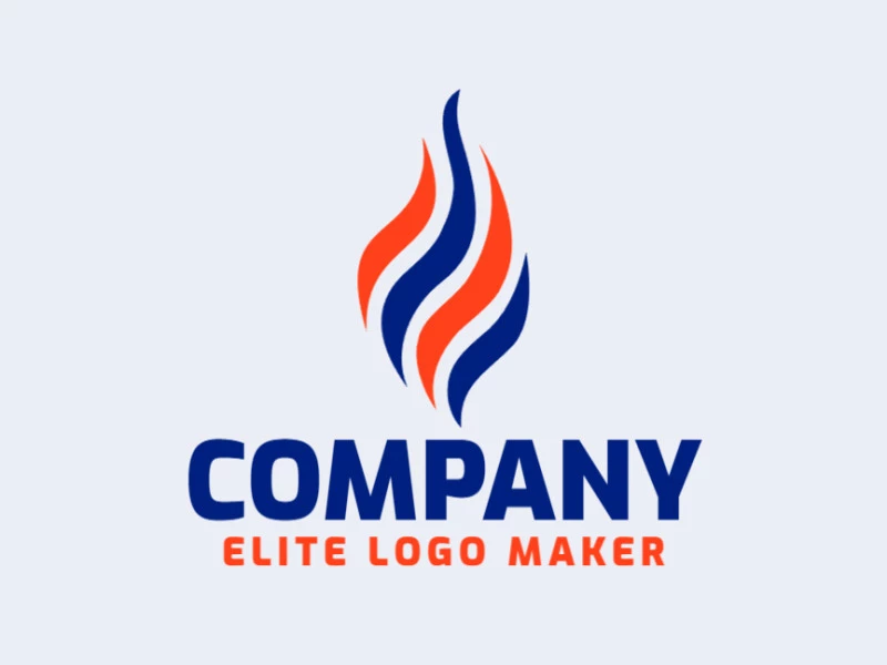 Logotipo vectorial en forma de un llamas de fuego con diseño simple y colores rojo y azul oscuro.