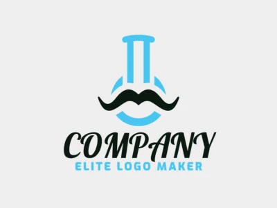 Logotipo minimalista con un diseño refinado, que forma un matraz combinado con un bigote, en colores azul y negro.