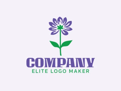 Logotipo en forma de una flor con diseño minimalista y colores verde y violeta.